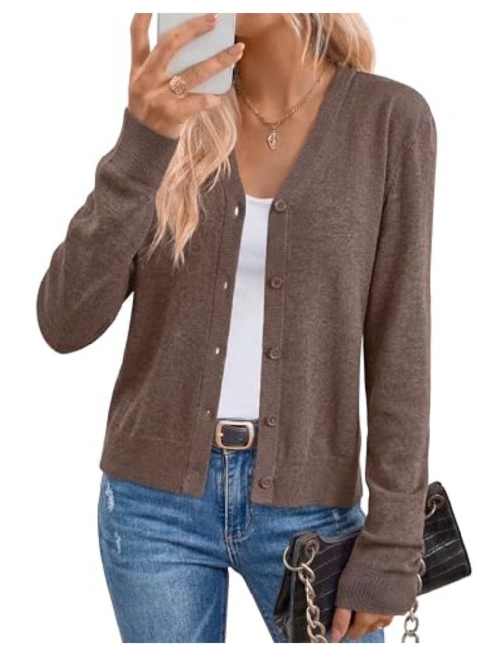 Wool Blend V-Neck Button Cardigan Business Casual Sweater